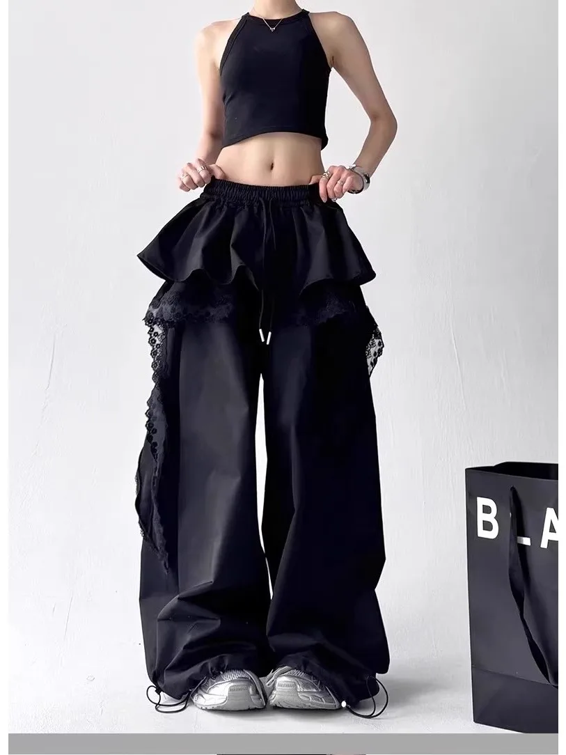 

Women's Bandage Dress Skirt Design Workwear Casual Pants Spring and Autumn New Niche Stitching Lace Layer Trousers