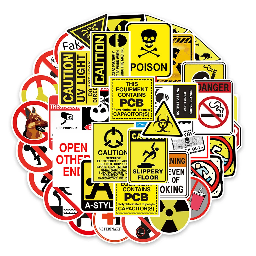 

10/30/50pcs English Warning Sign Cartoon Stickers Danger Banning Graffiti Decals Laptop Motorcycle Phone Cool Waterproof Sticker
