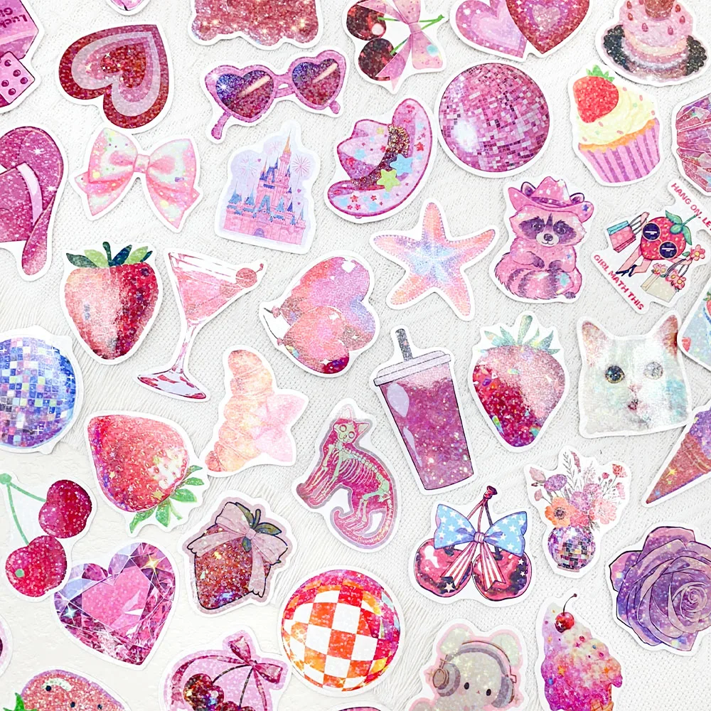 50pcs Cool Rose Pink Cherry Stickers Decals For Phone Scrapbook Skateboard Helmet DIY Cartoon Aesthetic Stickers Creative Gifts