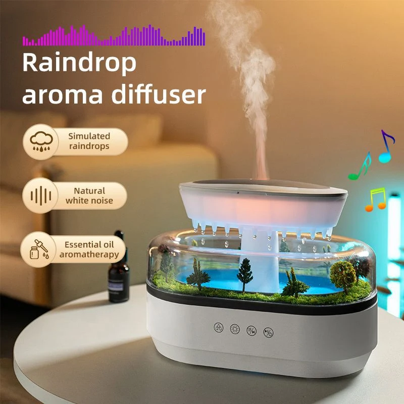 Simulated Raindrop Aromatherapy Diffuser Forest Green Drip Micro Landscape Essential Oil Humidifier Natural White Noise Music