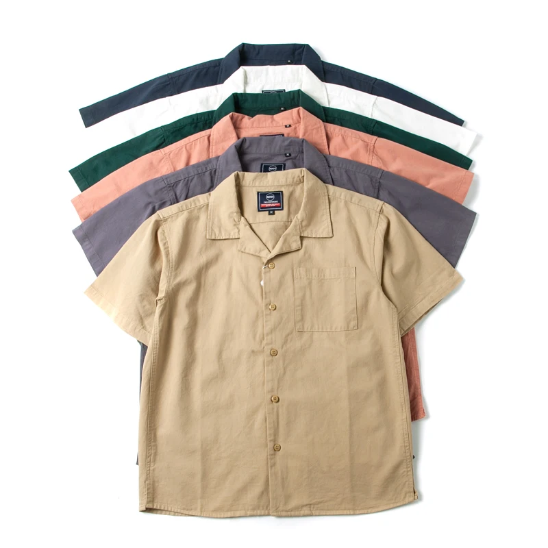 Retro Japanese Style Cuba Collar Short Sleeve Pure Cotton Washed Men's Shirt Loose Summer Cool Hong Kong Style Top for Youth