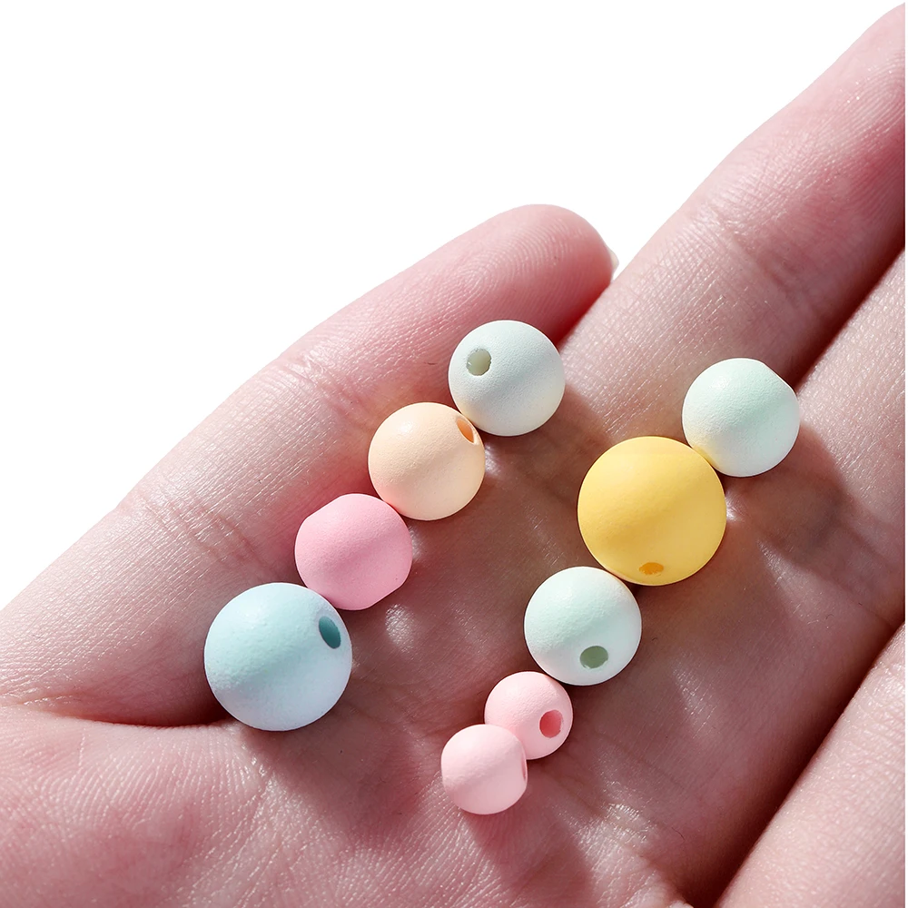 30/50/100pc Round Acrylic Matte Beads 6mm 8mm 10mm Loose Spacer Beads for Jewelry Making DIY Handmade Bracelets Accessory