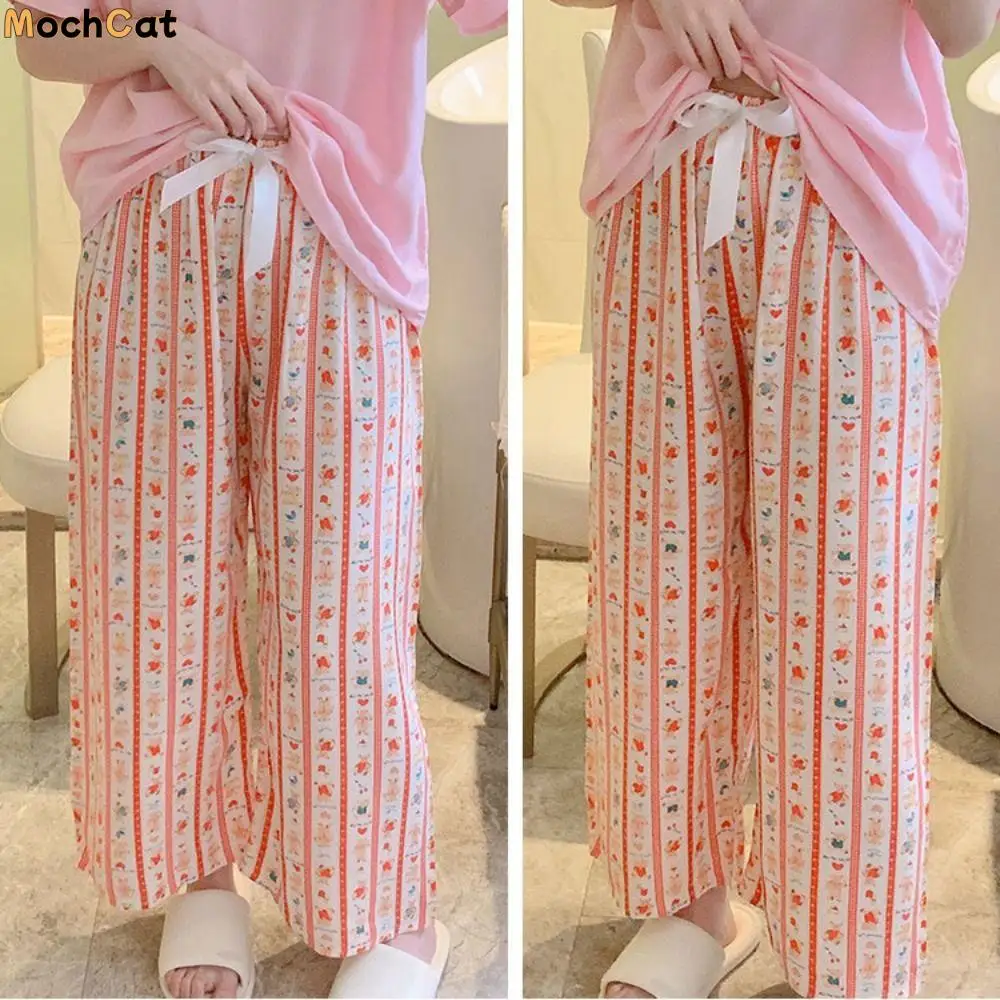 

Sweet Animal Pajamas Pants Nightwears Loose Cartoon Trousers High Waist Stripe Bear Pajamas Girl