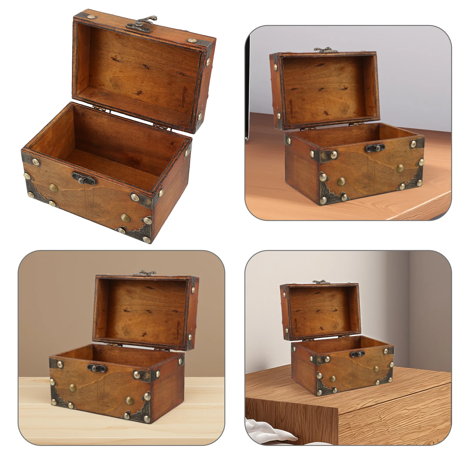 

Wooden Storage Box Makeup Caddy Decorative Chest Khaki Jewellery Boxes for Women Treasure