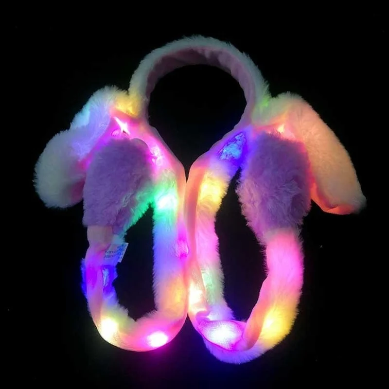 Women Girls LED Light Up Ear Moving Jumping Headband Rabbit Funny Bunny Plush Hair Band Cosplay  Party Holiday Wedding Festival