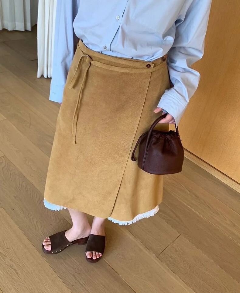 

Новая весенняя женская юбка PREON с высокой талией, с отделкой, на резинке, многослойная, универсальная, для повседневной носки, А-силуэт