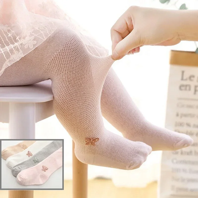 Collants en Maille Fine et Solide avec Nministériels d pour Bébé Fille, Bas de Princesse en Coton Doux, Blanc et Rose, Vêtements d\'Été