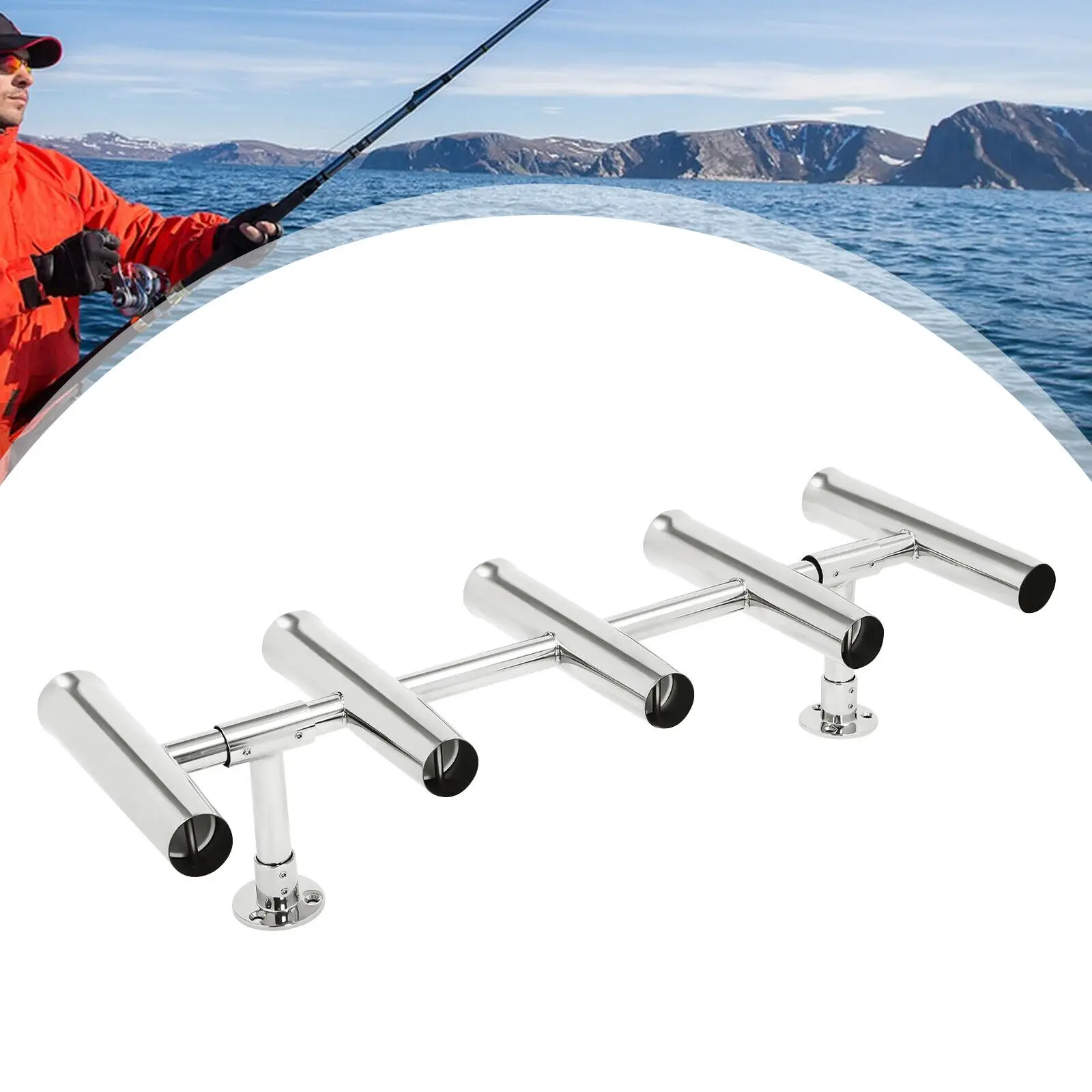 5 Tube Stainless Steel Marine Fishing Rod Holder Deck Mount for Boat/Yacht