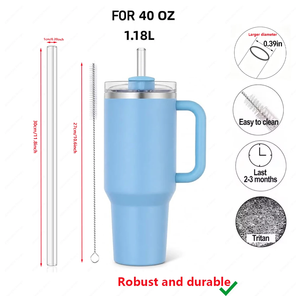 1-200Pc 30cm Replacement Long Transparent Straws Plastic Clear Reusable Straw With Brush for Stanley 40/30oz Cup Tumbler