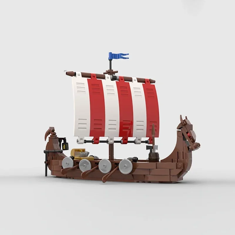 Street View Model MOC Building Bricks Viking Sailboat Cow Head Ship Modular Technology Gifts Holiday Assemble Children Toys Suit