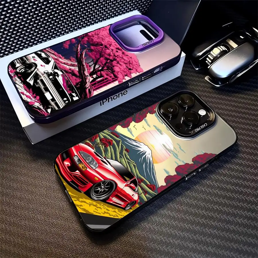 Japanese JDM Drift Car Red Sun Case for Apple iPhone 16 11 15 13 14 Pro Max Hard 15 Plus 11Pro Lens Protect Plating Phone Cover