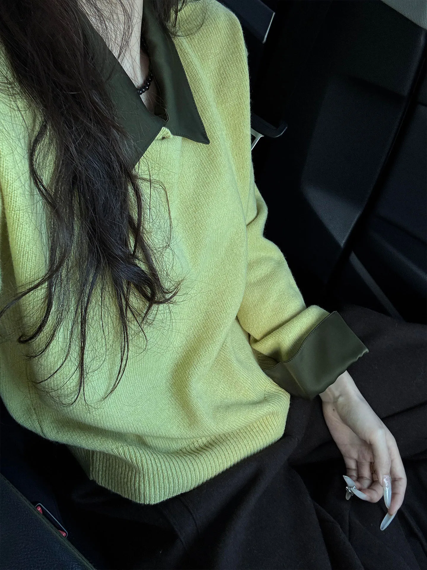 

Ladies' Light een Collared Knitwear Spring 2026 Commute Friendly Versatile Top Soft Loose Fit Long Sve Color