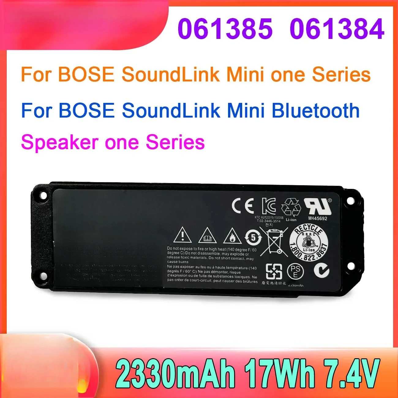 For BOSE SoundLink Mini Bluetooth Speaker One Series 17Wh 2330mAh 7.4V 061385 061384 061386  Batterystyle=