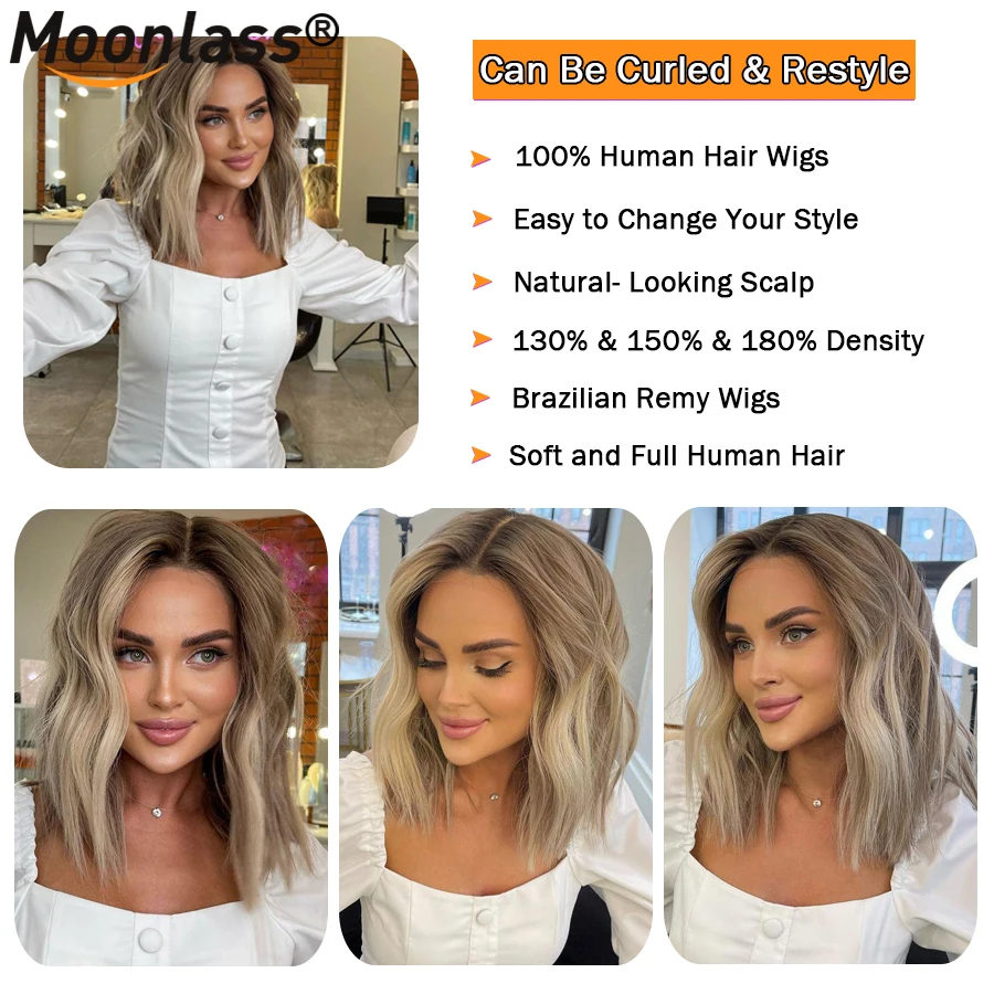 Highlight asch blonde gerade Perücken 13x4 transparente Spitze Front Perücken 180% Dichte kurze Bob vor gezupft brasilia nischen Remy Haar Perücken