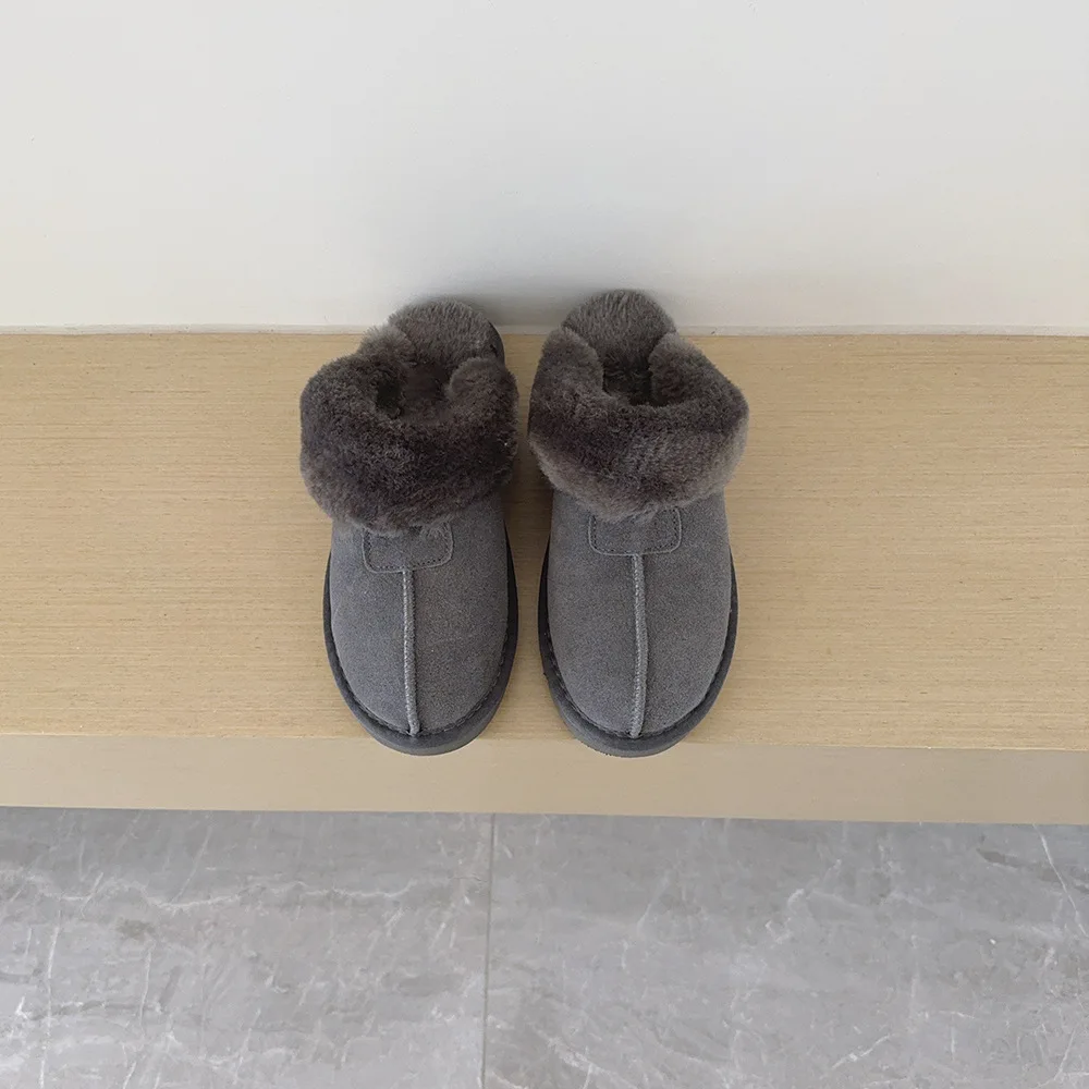Winterliche Indoor-Beidou-Hausschuhe aus Schaffell und Fell für Frauen und Kinder. Weiche Hausschuhe mit flachem Absatz für den Außenbereich. – Detail 13