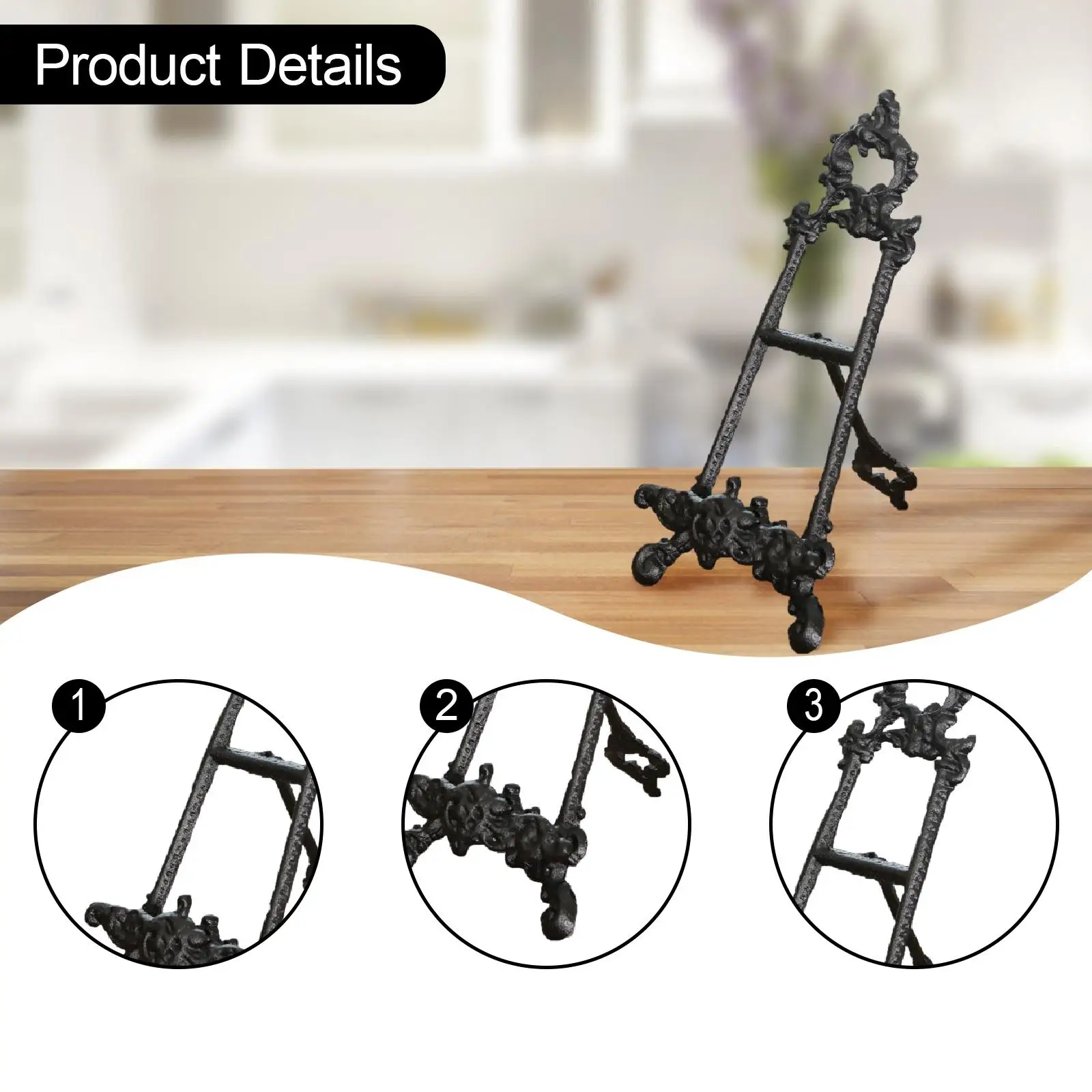 Elegant Cast Iron Display Stand Easel Shelf Plate Holder for Wedding Home Decor Countertop Magazine