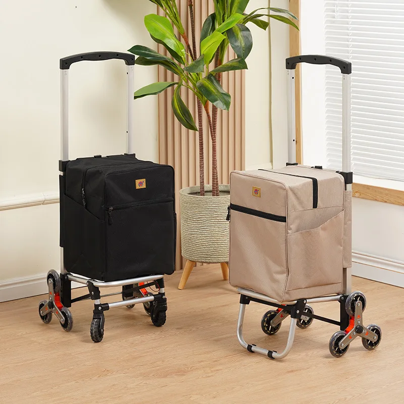 Aluminum pole hand pulled grocery cart, can climb stairs, supermarket shopping, foldable small cart, cargo luggage trolley