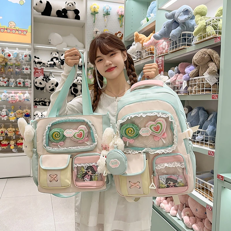 

Large Capaci Transparent Bubble Bapa Lightweight Elementary School Girls oulder Bag Commuter Sle Nylon Fabric Schoo...