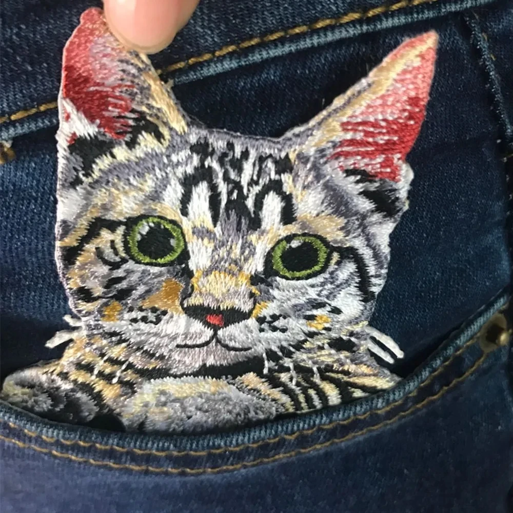 Cute Cat Embroidered Patches On Clothes/Jeans Sewing Pocket Cat Applique/Patch Iron On Patches For Clothing Stickers Accessories