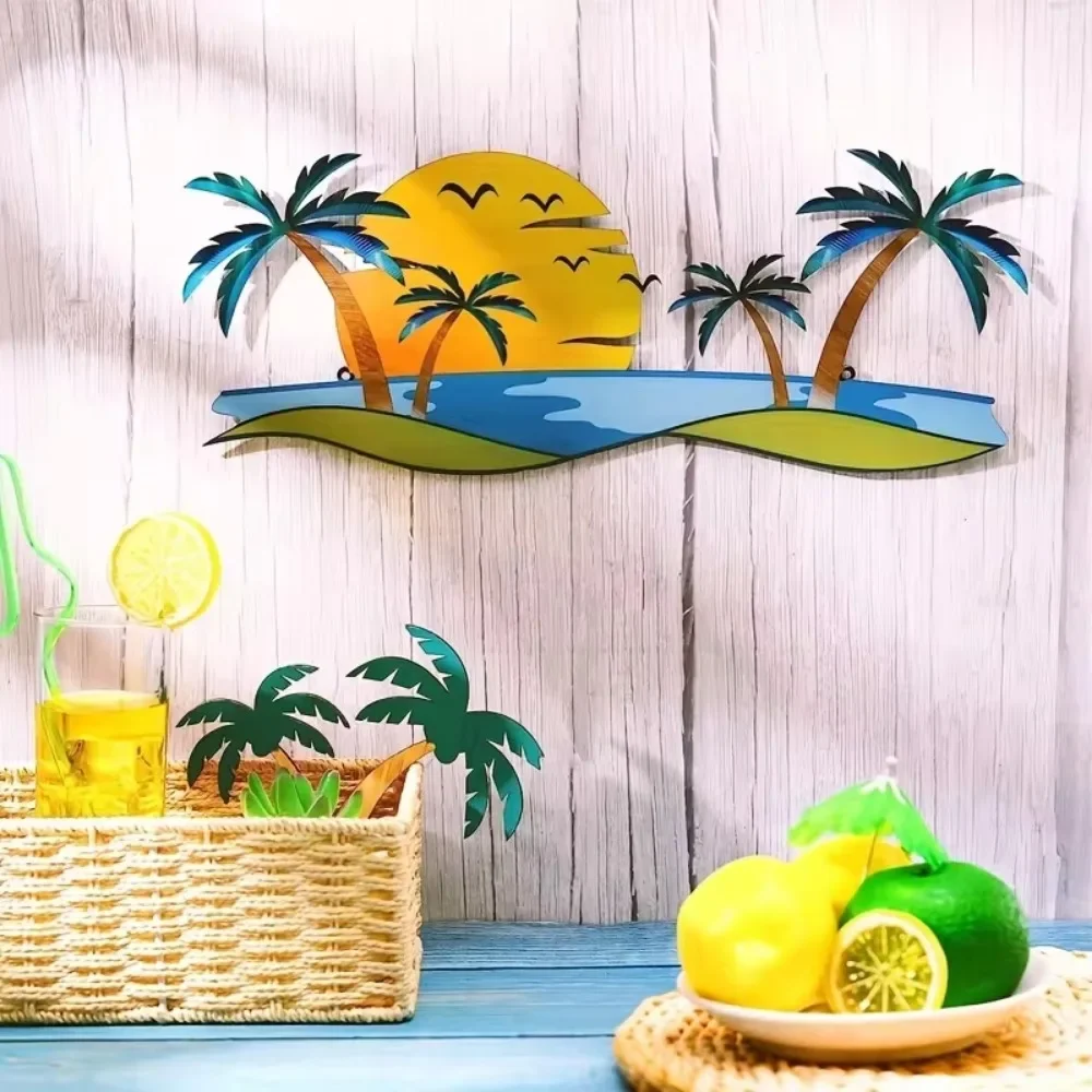 1pc Tropical Metal Wall Decor with Palm Tree - Perfect for Beachy Bathrooms and Coastal Walls, Adds a Touch of Tropical Charm