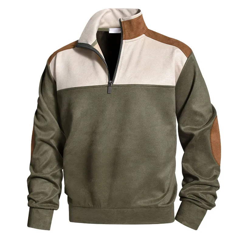 Pullover Männer Frühling Herbst Sweatshirt Fleece Warm Halb Zipper Rollkragen Casual Patchwork Sweatshirts Sportswear männer Kleidung