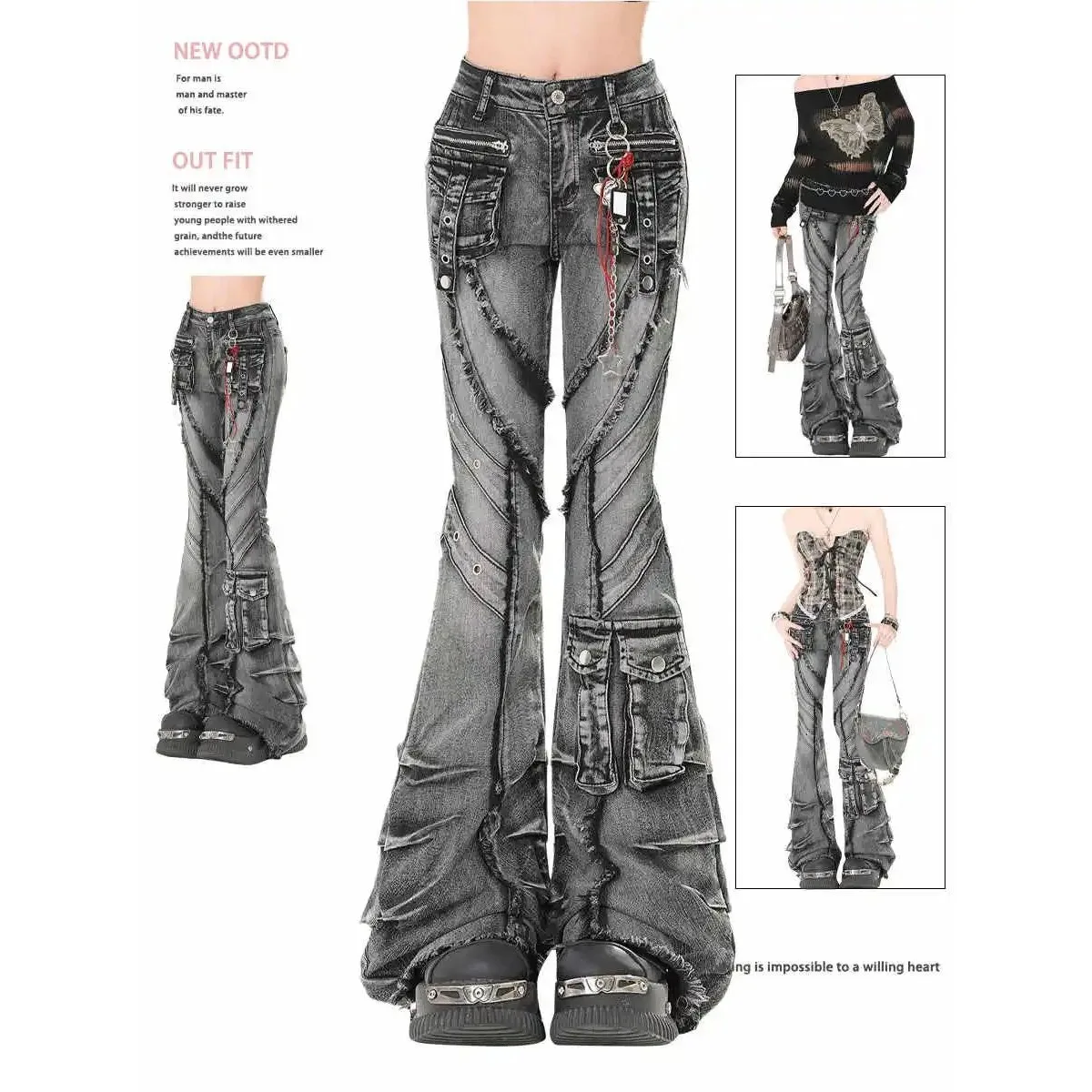 

Autumn Winter Women's k Academia Cargo Jean F Straight Leg PVC Fabric Cleanfit Sle Neutral Pants