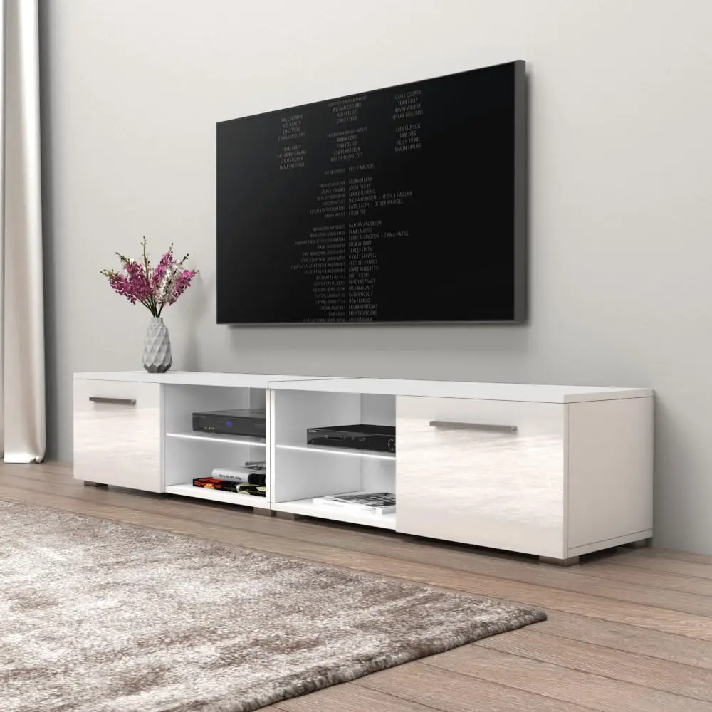 Meble Furniture New Moon TV Stand - Modern High Gloss TV Stand with Storage Cabinets and LED Lights - Media,