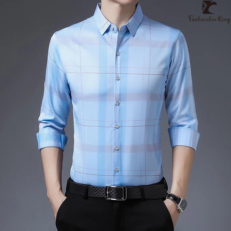 

Fashion Brand Men's Long Sleeve Shirt Check Lapel Shirts Tops