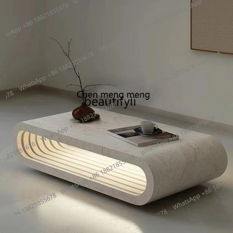 

xzTravertine U-shaped living room coffee table combination luminous jade walnut light luxury Nordic villa coffee table