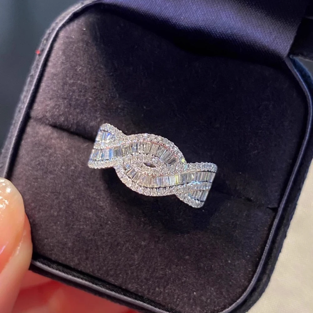 

Weaving cross design inlaid zircon niche luxury pure silver ring S925 women's ring holiday gift for family