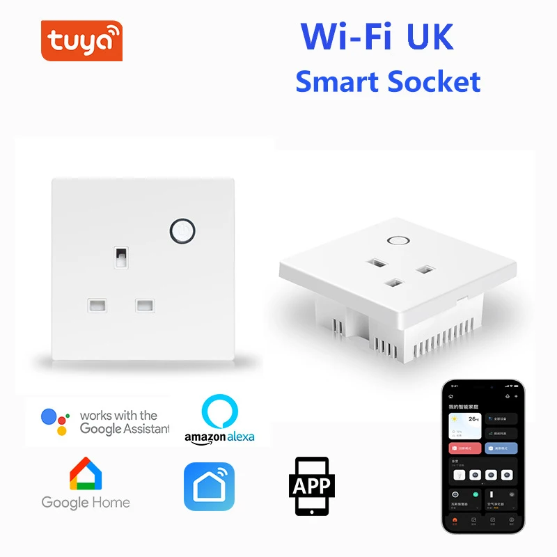 

Умная розетка Wi-Fi, настенная розетка, Великобритания Tuya, сенсорный переключатель с затемнением, пульт дистанционного управления через приложение Alexa Google Home/голосовой пульт дистанционного управления