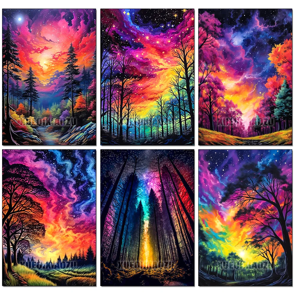 눈부신 별이 빛나는 숲 풍경 성격 DIY 전체 드릴 다이아몬드 그림 장식 라인 석 모자이크 크로스 스티치 키트