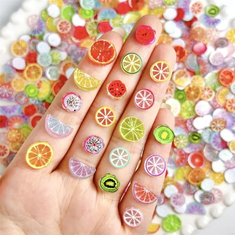 60PCS Playful Resin Citrus Fruit Decorations for Fashion Crafts and Phone Cases E0BF