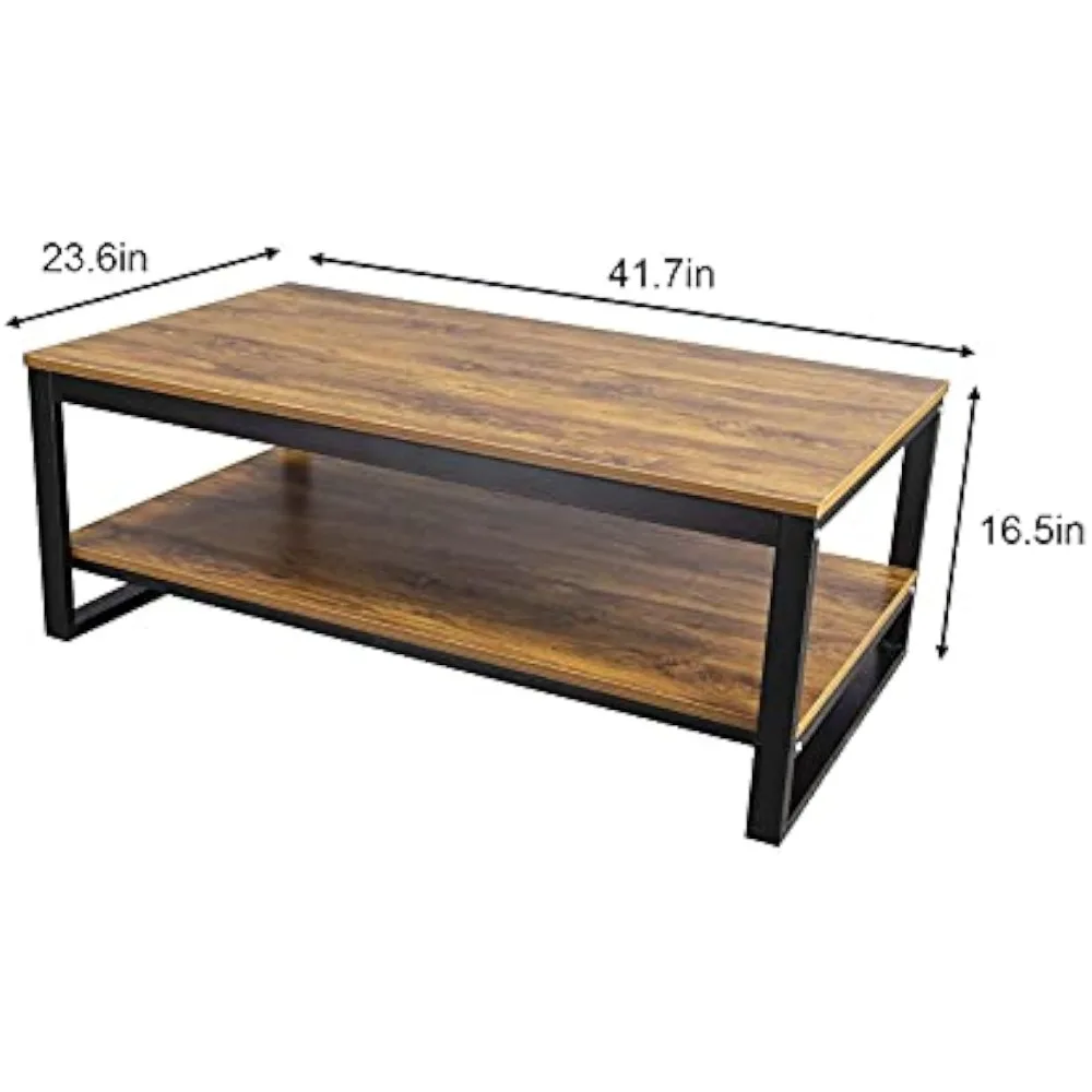 طاولة قهوة خشبية مع رف تخزين، طاولة صناعية مقاس 41.7 بوصة لغرفة المعيشة، بني #3