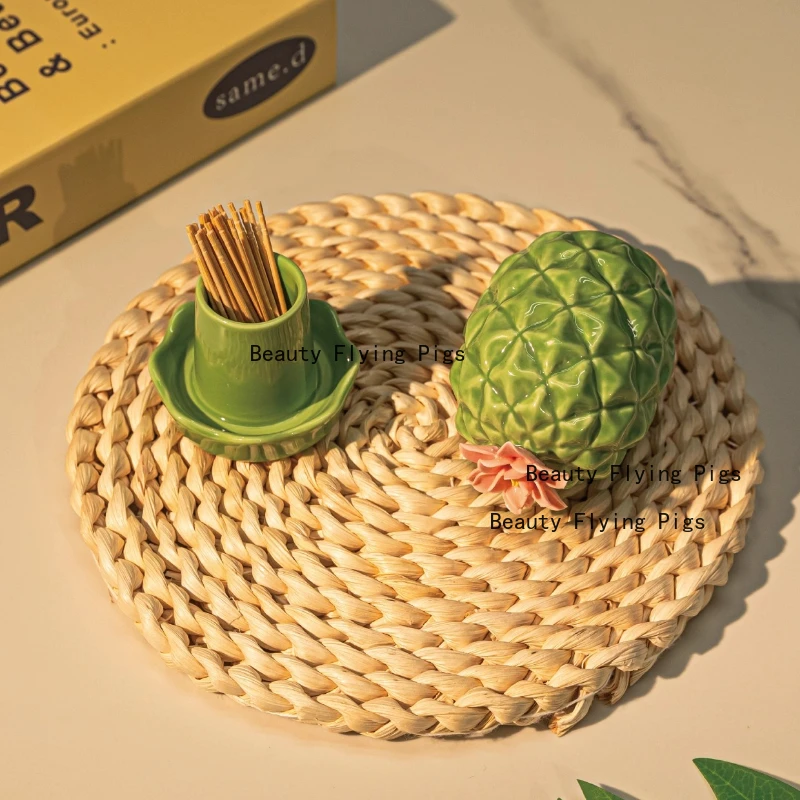 1pc Ceramic Cactus Toothpick Jar Living Room Dining Table Decoration Ornaments Moisture Proof Toothpick Jar Dental Floss Box view 4