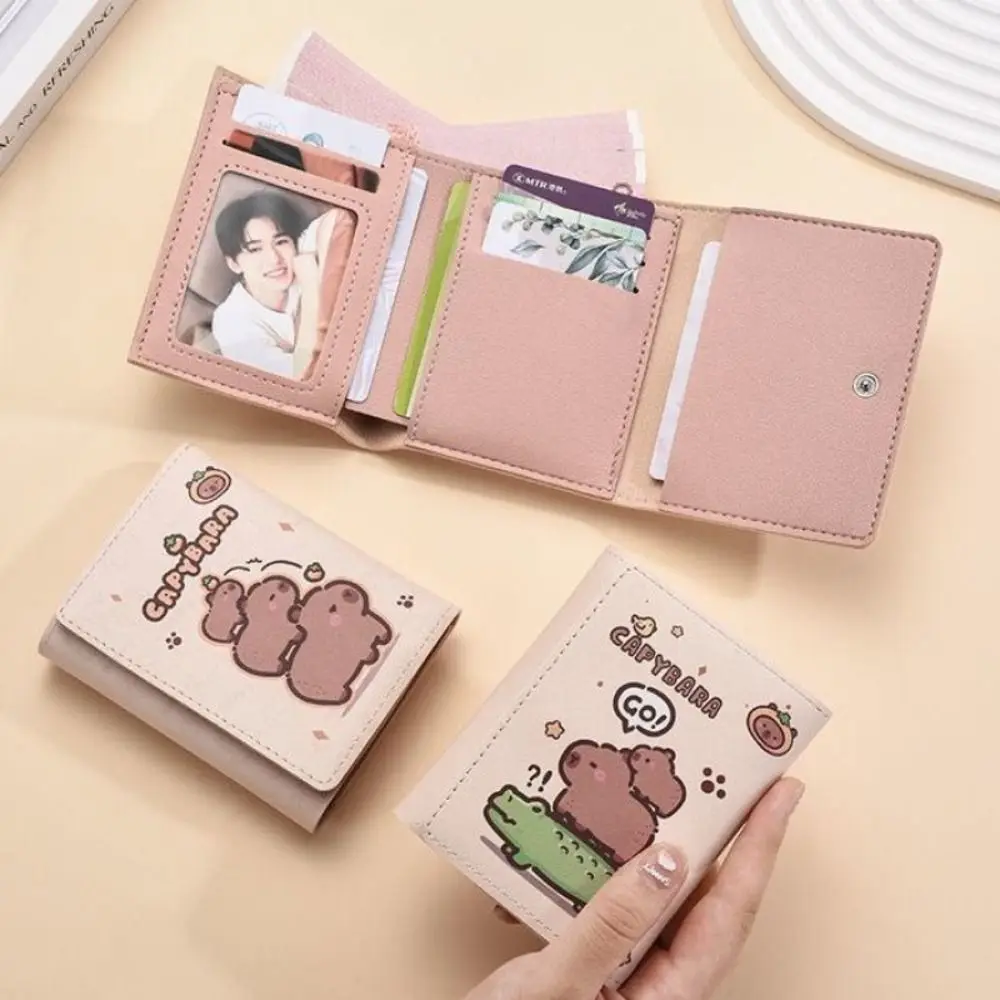 لطيف بو الجلود كابيبارا المحفظة الكرتون طوي محفظة نسائية للعملات المعدنية سعة كبيرة المحمولة صور حافظة للبطاقات النساء #2