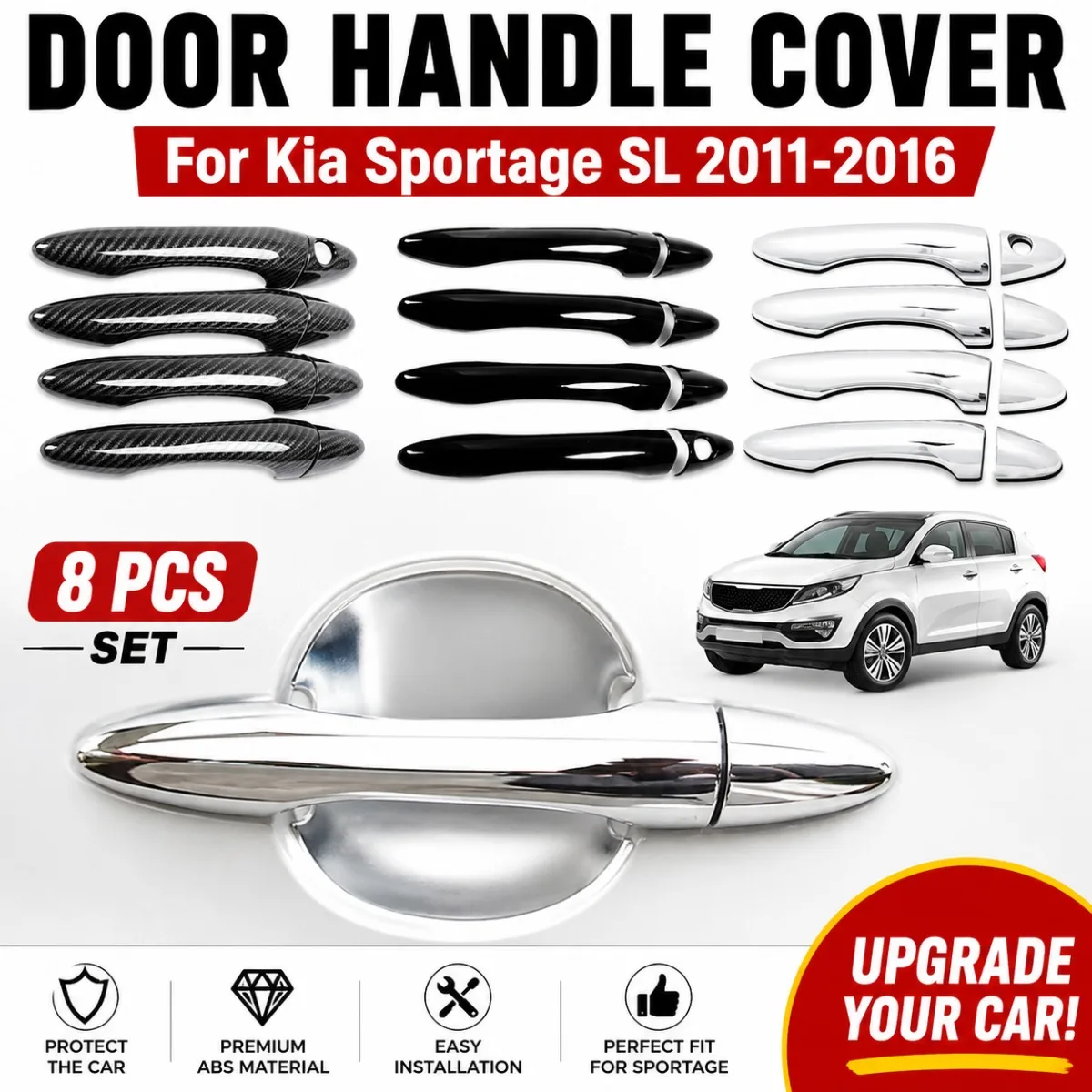 

Door Handle Bowl Cover Protector Glossy Black Carbon Fiber Trim ABS Sticker Exterior Car Styling For Kia Sportage SL R 2011-2016