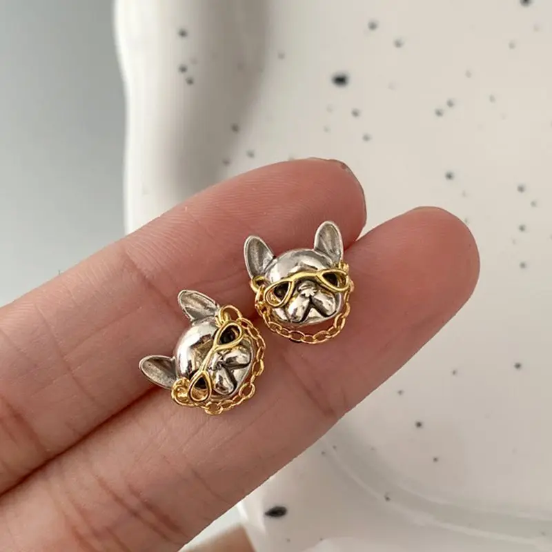 Boucles d\'oreilles à tige de bouledogue français pour femmes et filles, bijoux de fête, style hip hop, créatif, drôle, mignon, cadeaux de Noël