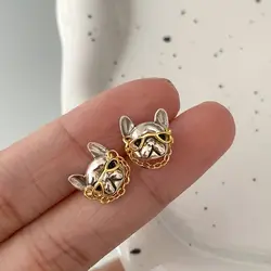 Boucles d'oreilles à tige de bouledogue français pour femmes et filles, bijoux de fête, style hip hop, créatif, drôle, mignon, cadeaux de Noël