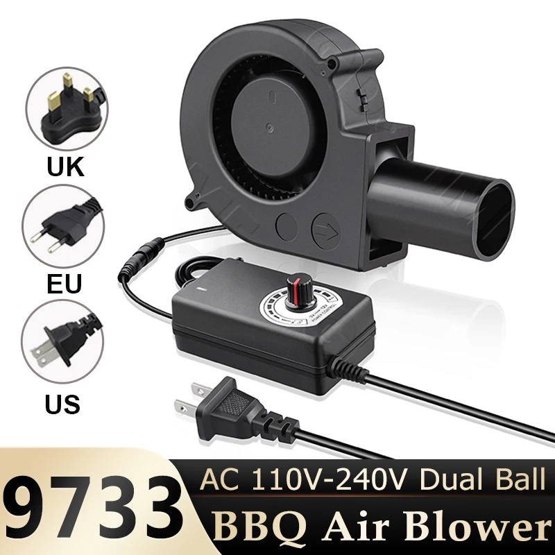 

Gdstime 9733 Big Air Flow Blower 9CM Portable Fan With Adapter 230V Centrifugal Blower For Wild Camping Picnic Outdoor BBQ Stove