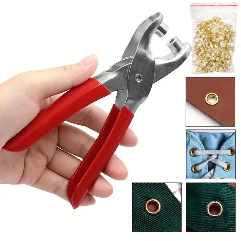 1 Set Grommet Eyelet Plier Set With 100PCS Eyelets Grommets Setting Setter Pliers Kit For Shoes Leather Belt DIY  Manual Tool