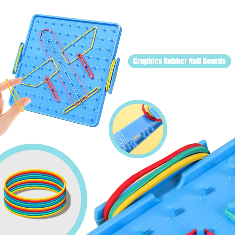 Geometric Pattern Rubber Manipulative Board Tactile Teaching Aid for Elementary Math Lessons