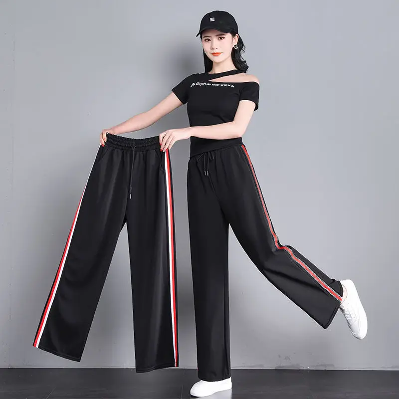 Women Pants Women\'s SpringSummer Straight High Waist Loose Leisure Sports Pants Pantalones De Mujer