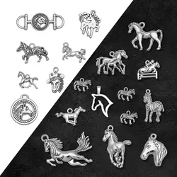 Antique Silver Plated Running Horse Head Animals Charms Zebra Pendants For Diy Jewelry Making Materials Supplies Accessories