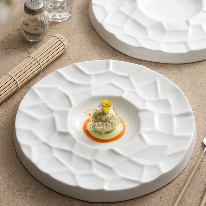 Dining Dim Sum Plate with Beautiful Shape Pure White Round Ceramic Hotel Commercial Cold Dishes Kitchen