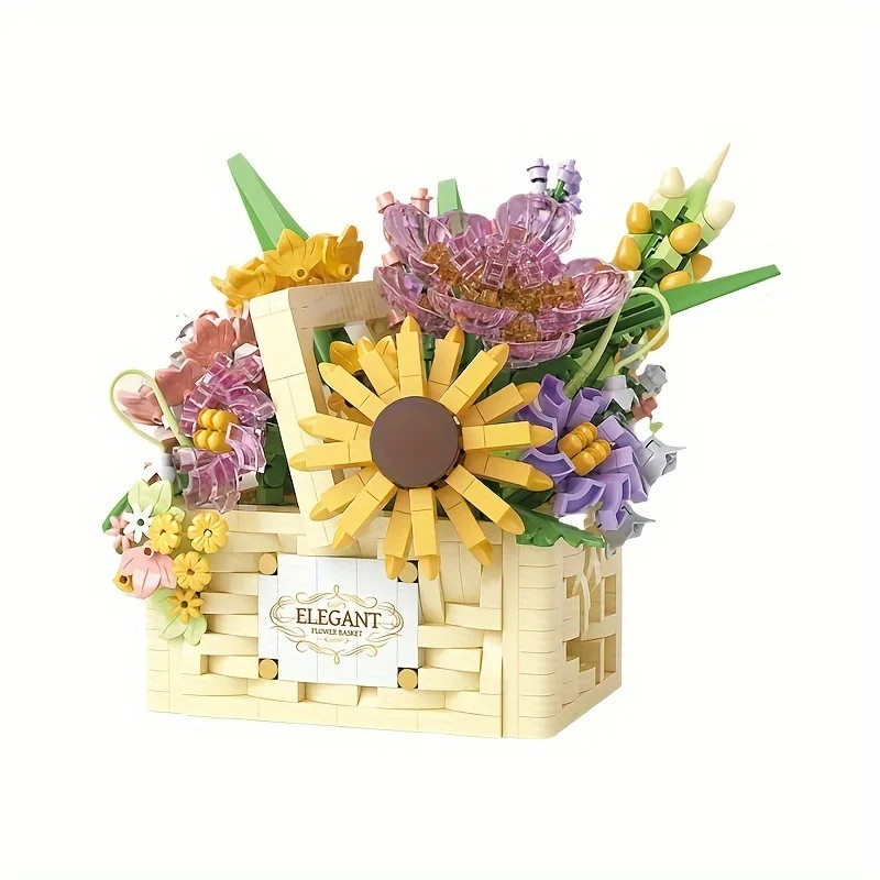 1263 Pieces DIY Perpetual Flower Block Set - Creative Handheld Basket Model Kit, Halloween/Christmas/Birthday Gift