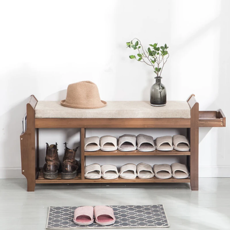 Shoe Bench with Hidden Drawer Multifunctional Shoe Rack and Side Holder Entryway Organizer for Hallway and Living Room