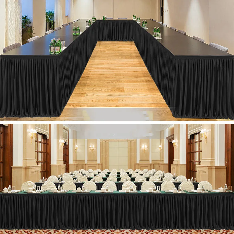 

14FT Table Skirt 78x427cm White Black Table Skirt Birthday Wedding Banquet Hotel Conference Table Skirt Party Decoration