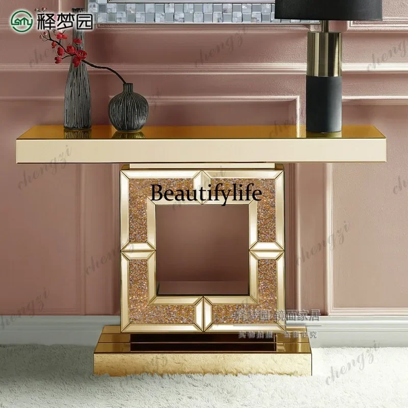 9344 European-style entryway table, light luxury, modern living room screen storage rack, wall-mounted mirror entryway table view 5
