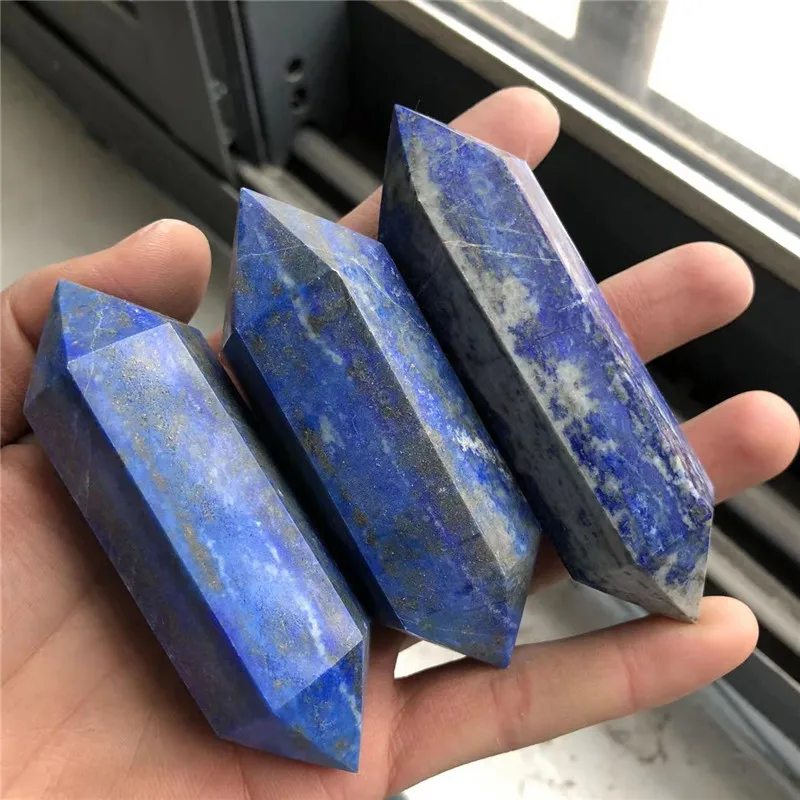 1pcsNatural Lapis Lazuli Crystal Hexagonal Double Terminated Point Wand Meditation Energy Reiki Healing Stone DIY Mineral Gift